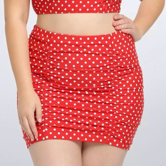 Torrid Red White Polka Dot Ruched Swim Skirt 2X Pinup Classic Retro Girly Beach - Picture 1 of 8